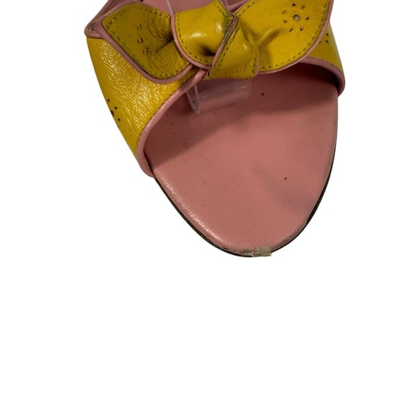 Furla bow block heel leather sandal pink yellow size 39 - Picture 5 of 7